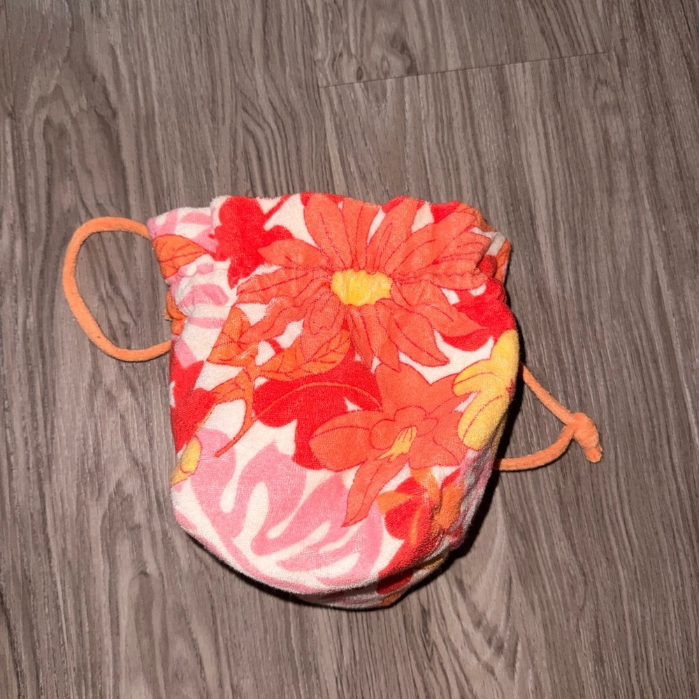 Floral Drawstring Pouch Bag - Orange - Picture 3 of 4